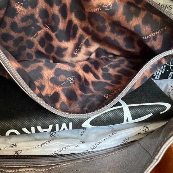 b. Makowsky Pewter Metallic Leather Shoulder Bag - Picture 4 of 14